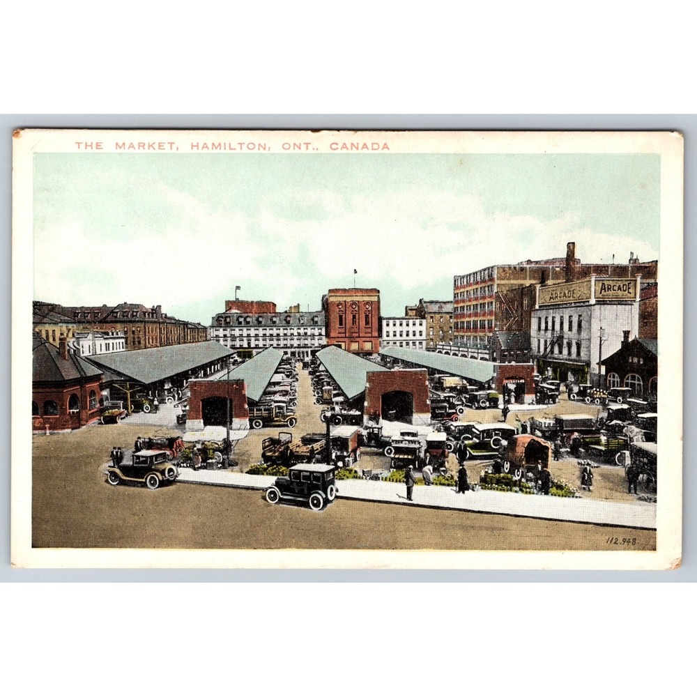 Hamilton ONT The Market Vintage Cars Valentine Postcard Canada 1910s-20s